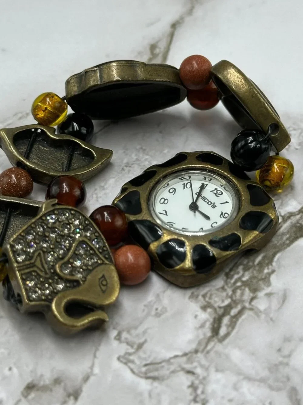 3/$30 Chico’s Watch Women Bronze Tone Elephant Beaded Stretch Bracelet